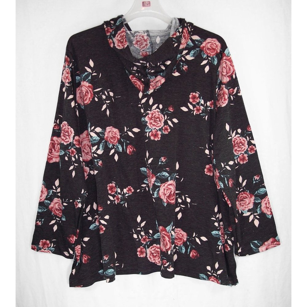 NEW Avenue 30/32 Floral Hoodie Top French Terry Long Sleeves - Picture 7 of 12